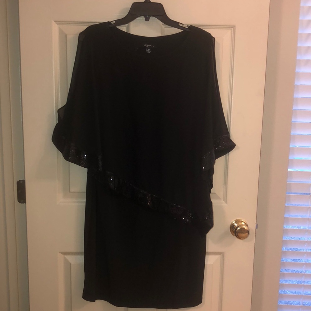 Black Jersey tank dress with sheer and sequin over
